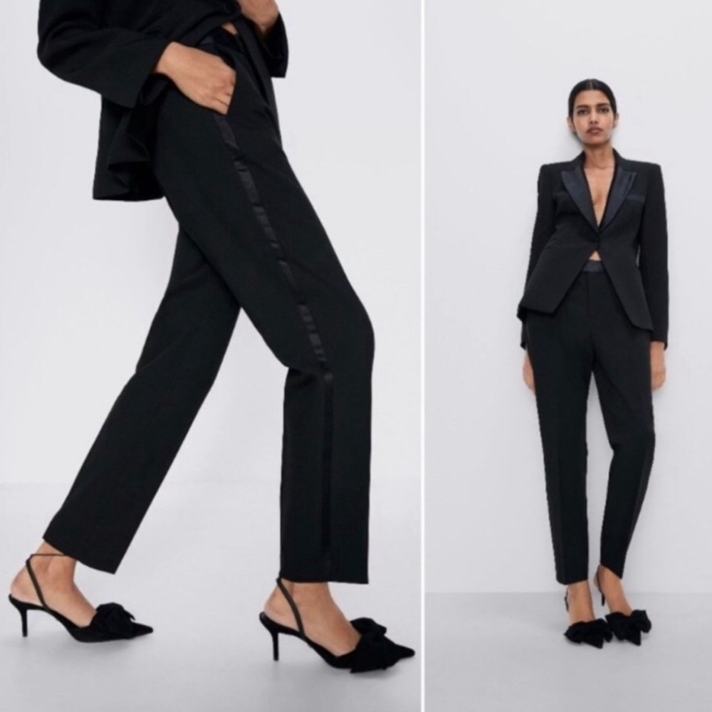 NWOT Zara Tuxedo Pants with Side Stripe Black Size XS